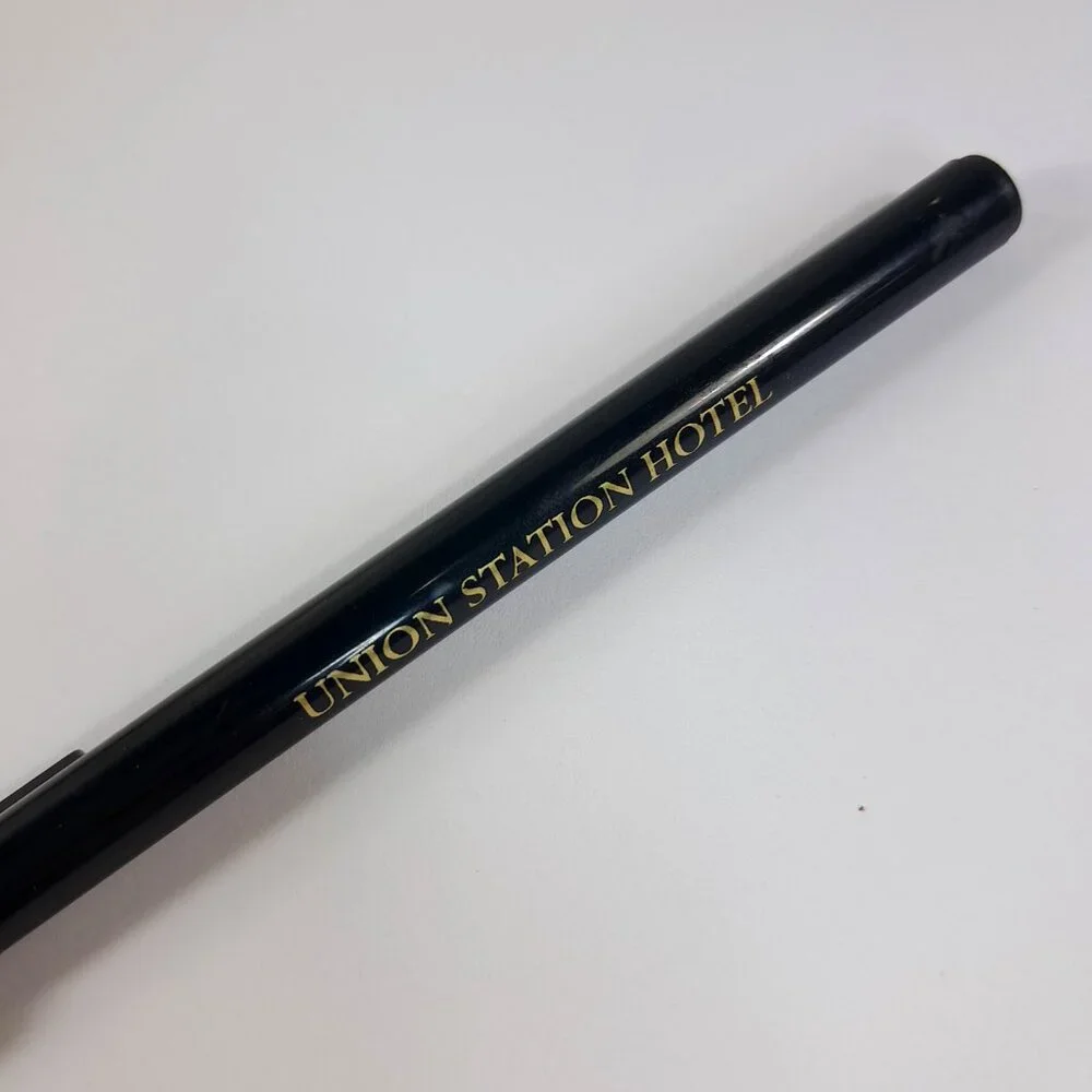 Union Station Hotel pen ballpoint black gold‎ with cap advertisement collectible